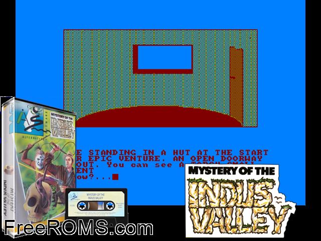 Mystery of the Indus Valleys (UK) (1987) [a1] Amstrad CPC game showing 3D box cover and gameplay screenshot